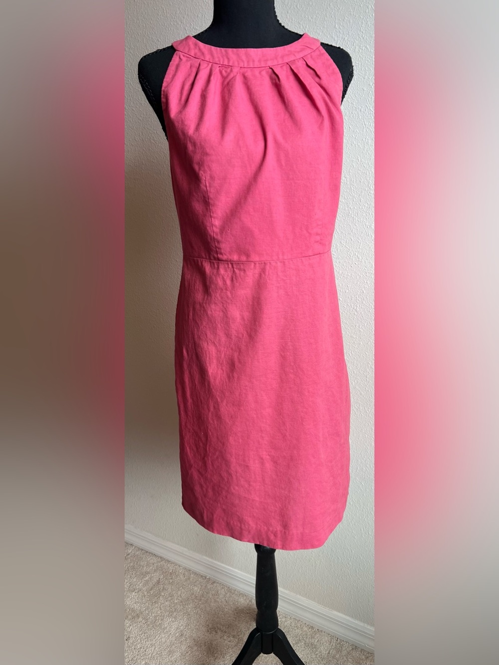LOFT Linen Blend Pink Midi Sheath Halter Dress | Wedding Guest Vibes